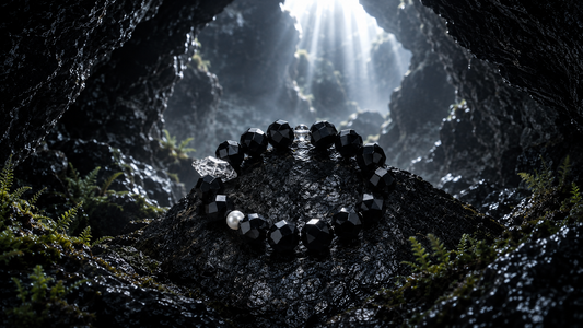 Midnight Core — Black Agate & Black Phantom Quartz Bracelet