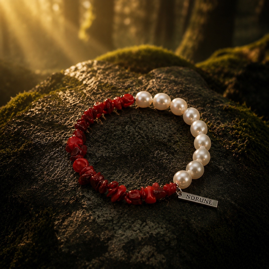 The Crimson Berry — Bamboo Coral & Pearl Bracelet