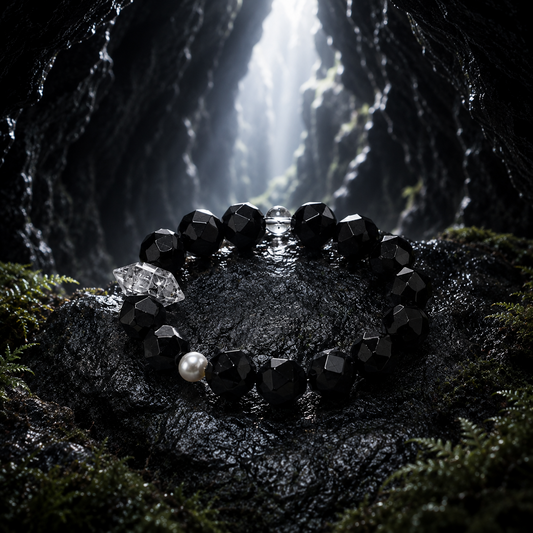 Midnight Core — Black Agate & Black Phantom Quartz Bracelet