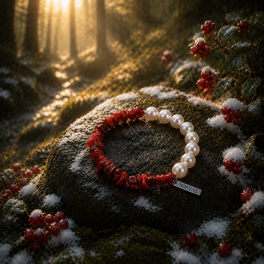 The Crimson Berry — Bamboo Coral & Pearl Bracelet