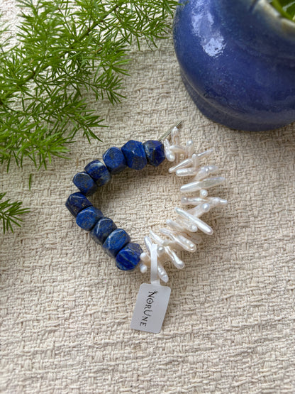 Celestial Frost — Lapis Lazuli & Baroque Pearl Bracelet