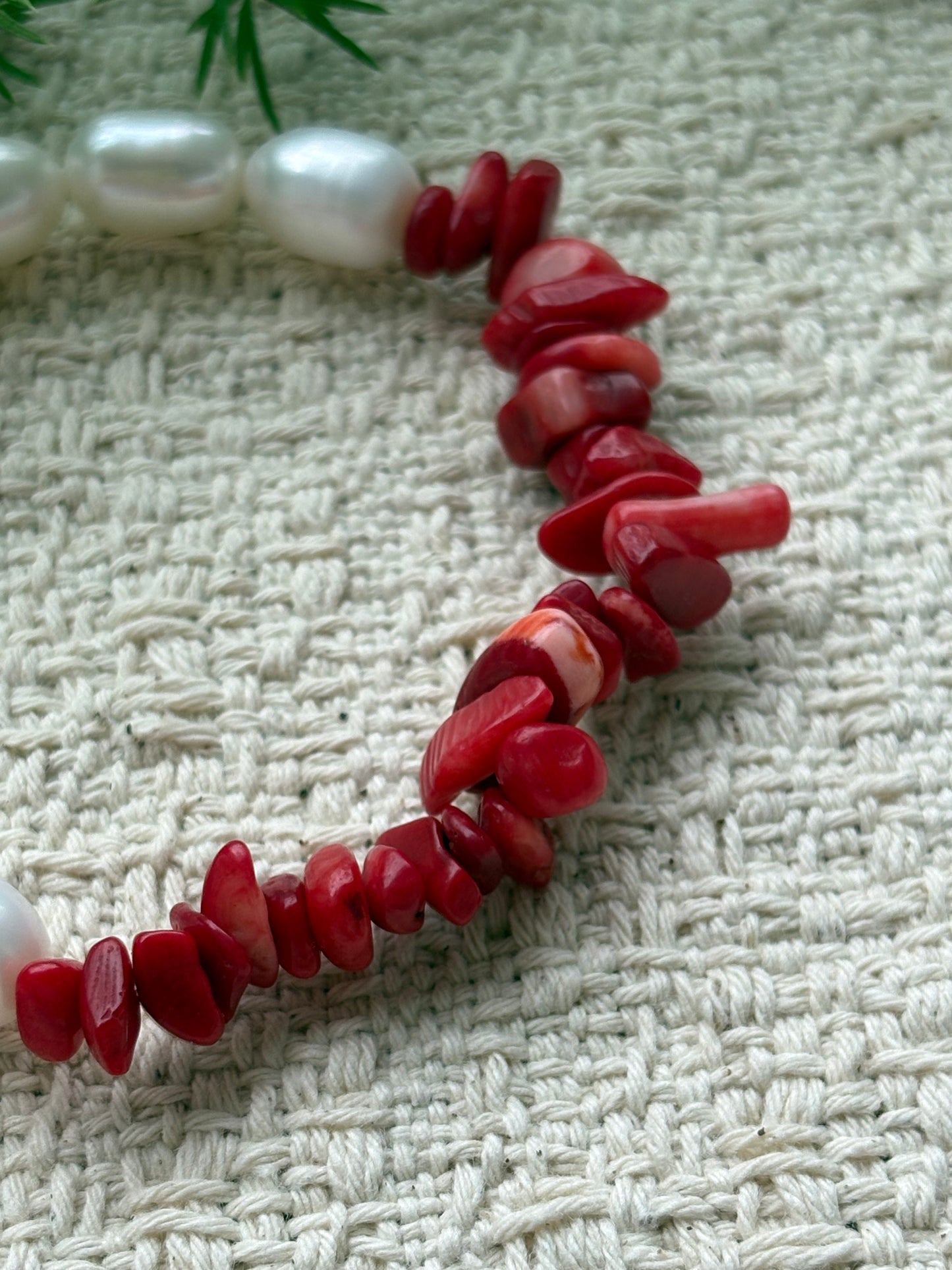 The Crimson Berry — Bamboo Coral & Pearl Bracelet