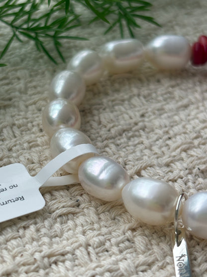 The Crimson Berry — Bamboo Coral & Pearl Bracelet