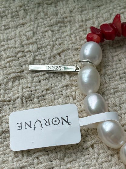 The Crimson Berry — Bamboo Coral & Pearl Bracelet