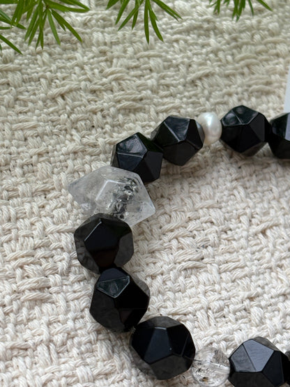Midnight Core — Black Agate & Black Phantom Quartz Bracelet