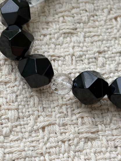 Midnight Core — Black Agate & Black Phantom Quartz Bracelet