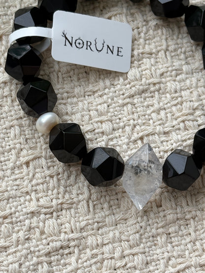 Midnight Core — Black Agate & Black Phantom Quartz Bracelet