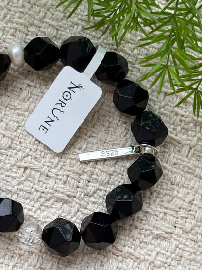 Midnight Core — Black Agate & Black Phantom Quartz Bracelet