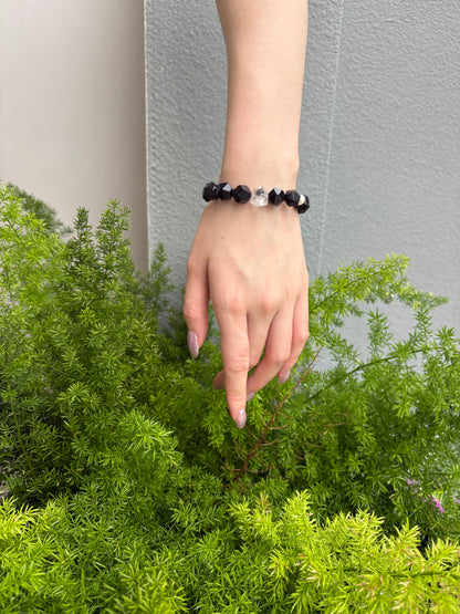 Midnight Core — Black Agate & Black Phantom Quartz Bracelet