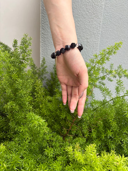 Midnight Core — Black Agate & Black Phantom Quartz Bracelet