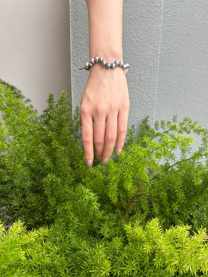 Silver Dawn — Natural Clear Quartz & Grey Freshwater Pearl Bracelet