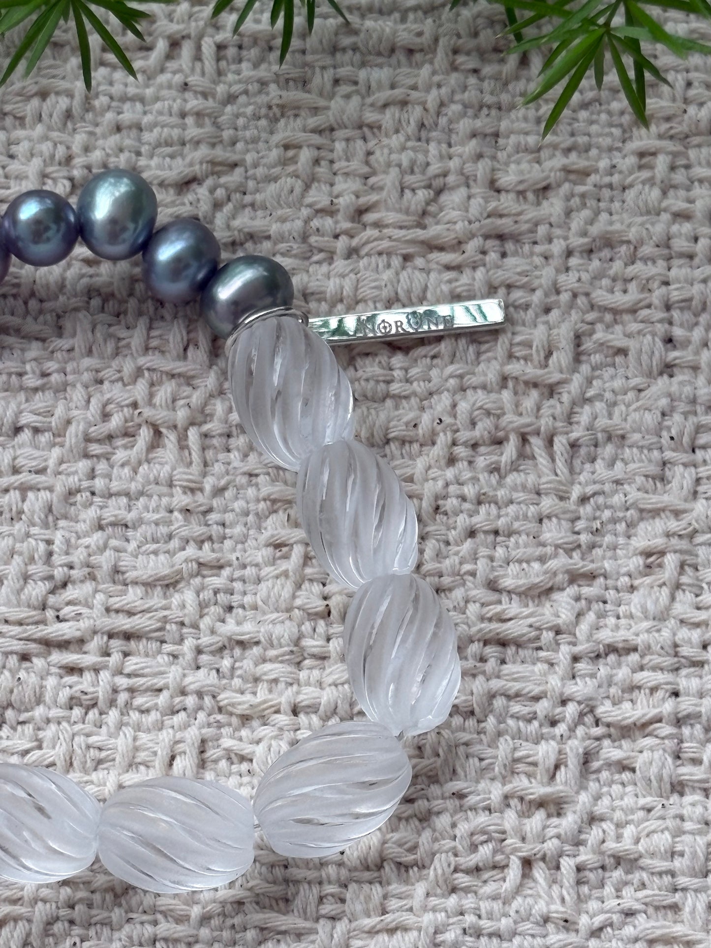 Silver Dawn — Natural Clear Quartz & Grey Freshwater Pearl Bracelet