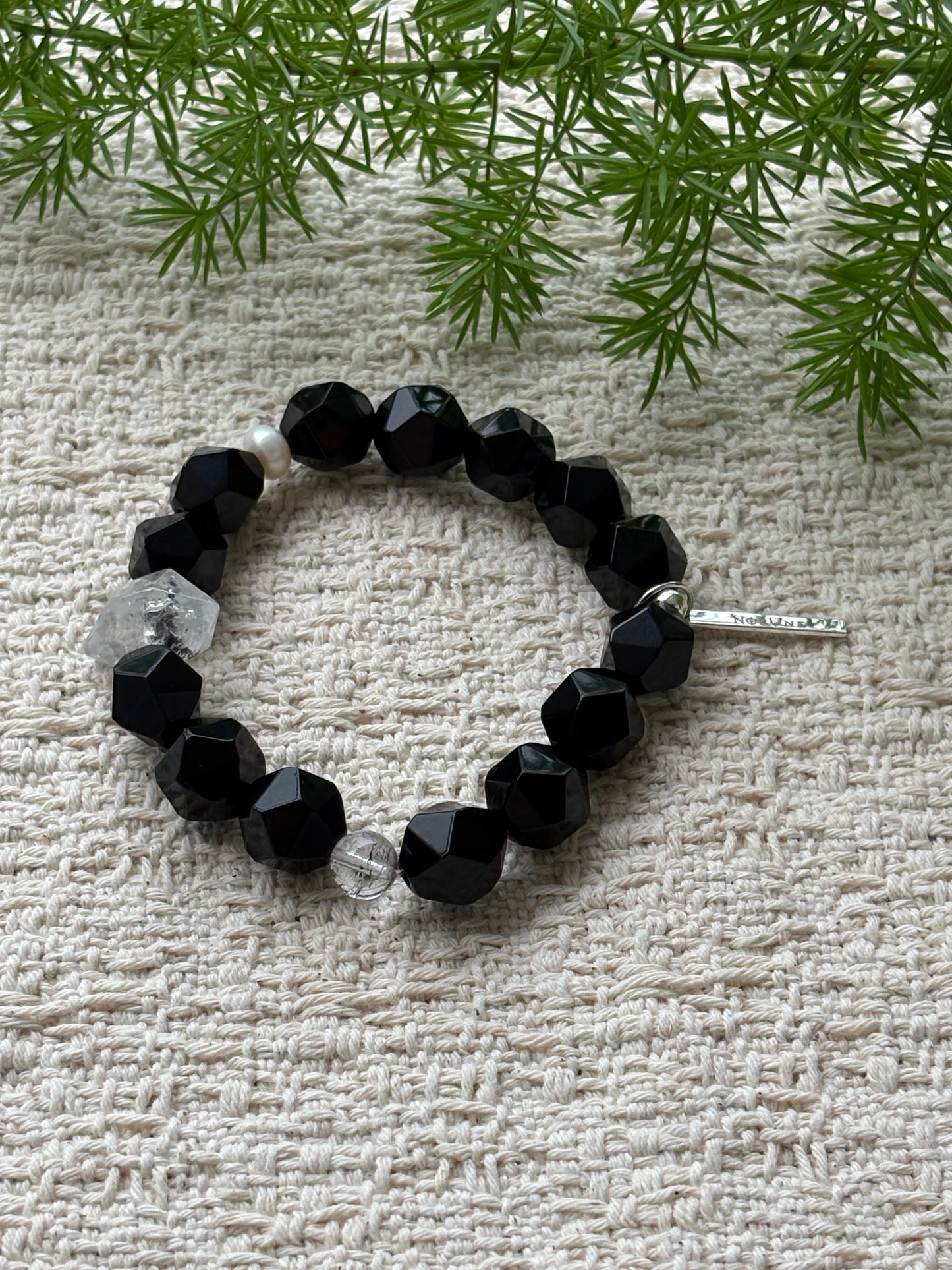 Midnight Core — Black Agate & Black Phantom Quartz Bracelet