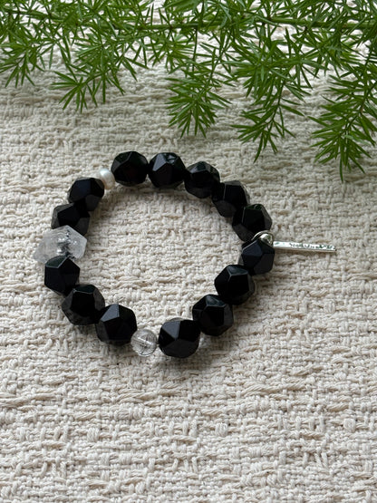 Midnight Core — Black Agate & Black Phantom Quartz Bracelet